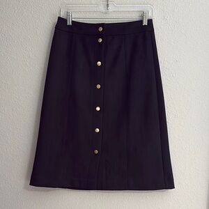 LOFT Black brushed faux suede A-Line Knee-Length Skirt with gold snap buttons